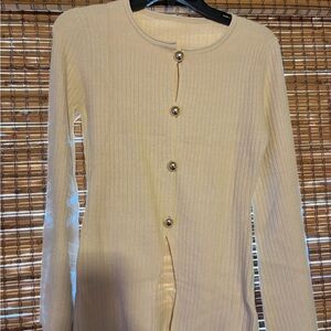 Cream Ribbed Button-Up Cardigan